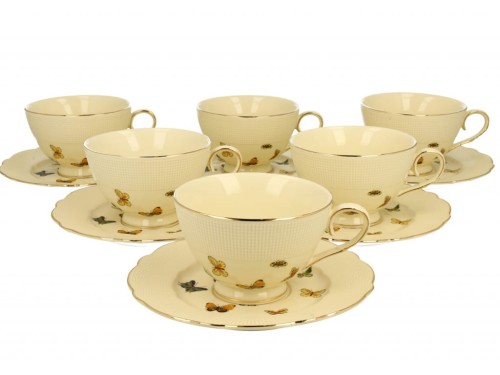 Filiżanki ze spodkami 260 ml komplet 6 szt Motylki 5902693925743