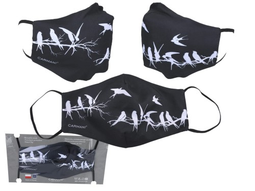 Maseczka ochronna - czarna Ptaki z kpl. (CARMANI) 5907580074412