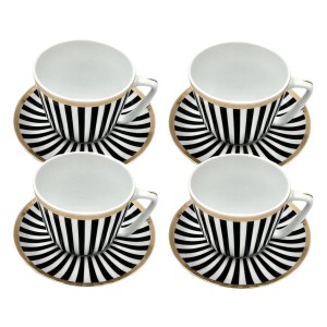 Zestaw 4 Filiżanek jumbo ze spodkiem Serko Bogucice Paski