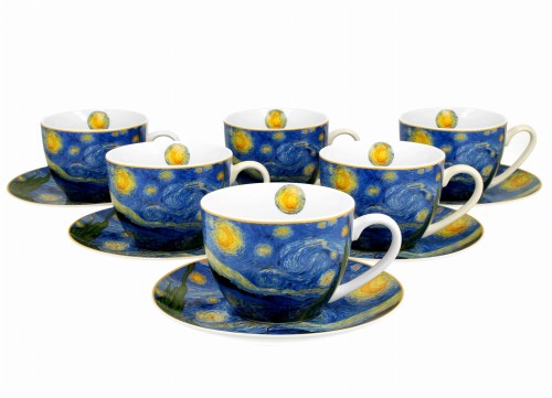 Filiżanki ze spodkami 280 ml komplet 6 Van Gogh Gwiaździsta Noc 5902693928065
