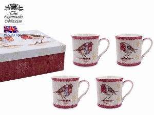 Kpl. 4 kubków - Winter Robin