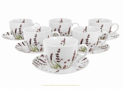 Filiżanki ze spodkami 280 ml komplet 6 Clasic Lavender