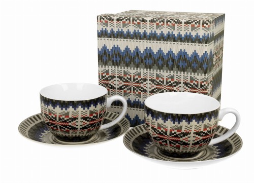 Filiżanki ze spodkami 280 ml komplet 2 szt Sweterek Niebieski 5902693933090