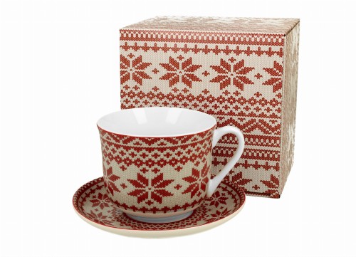Filiżanka jumbo ze spodkiem 470 ml Sweterek Czerwony 5902693933038