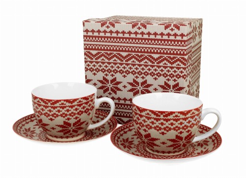 Filiżanki ze spodkami 280 ml komplet 2 szt Sweterek Czerwony 5902693933045