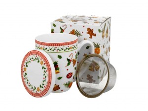 Kubek z zaparzaczem i przykrywką  380 ml DUO Słodkie Święta