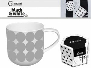 Kubek - białe duże groszki na srebrnym tle